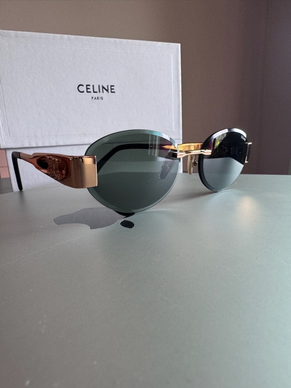 Celine Oval Sunglasses in Dark Green and Gold - Picture 11 of 14